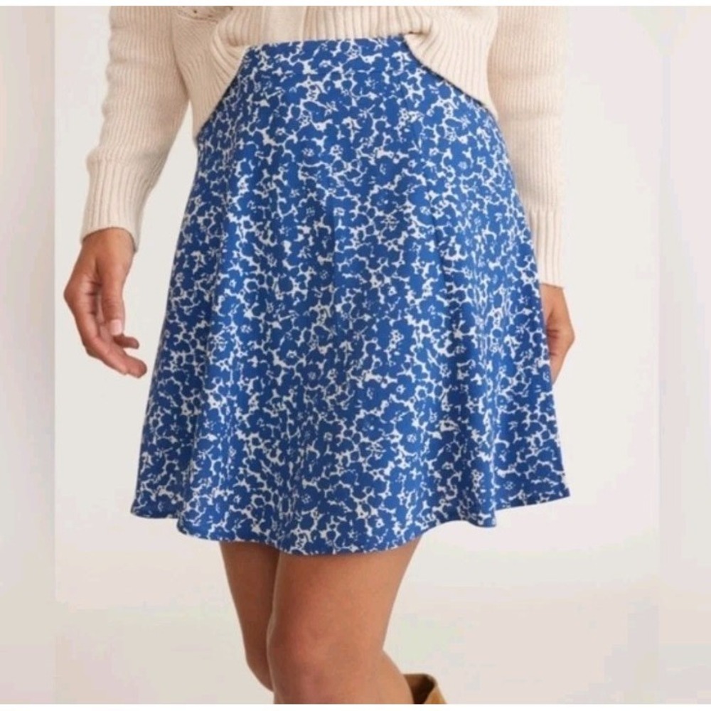 NWT Marine Layer Bonnie Mini Skirt‎ 14 Back Zip Closure White Blue Ditsy Floral